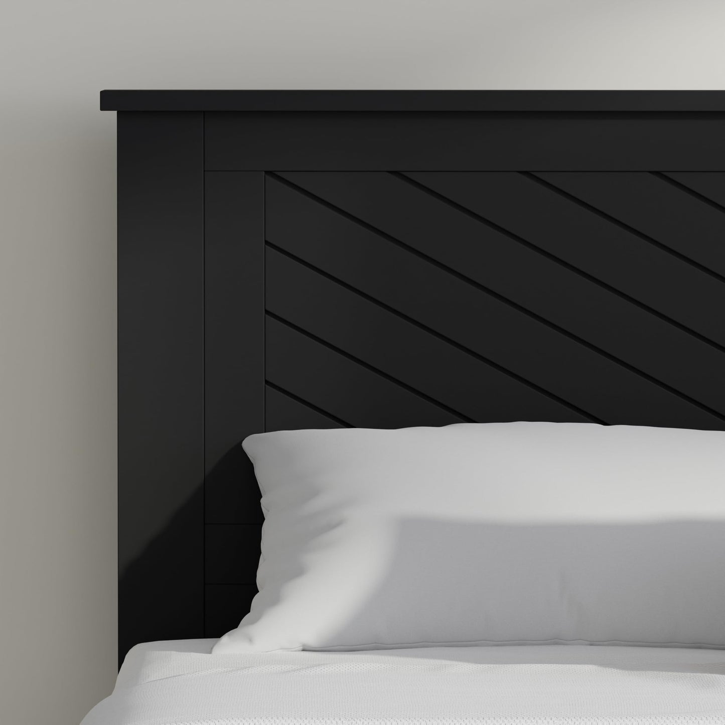ComfIQ Serene Solid Wood Modern Farmhouse Platform Bed with Chevron Scoring Headboard