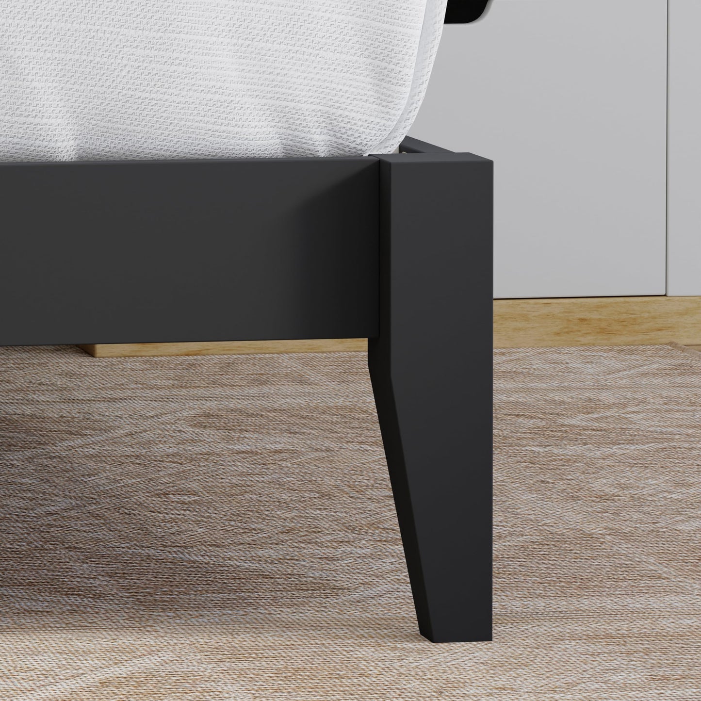 ComfIQ Serene Solid Wood Modern Farmhouse Platform Bed with Chevron Scoring Headboard
