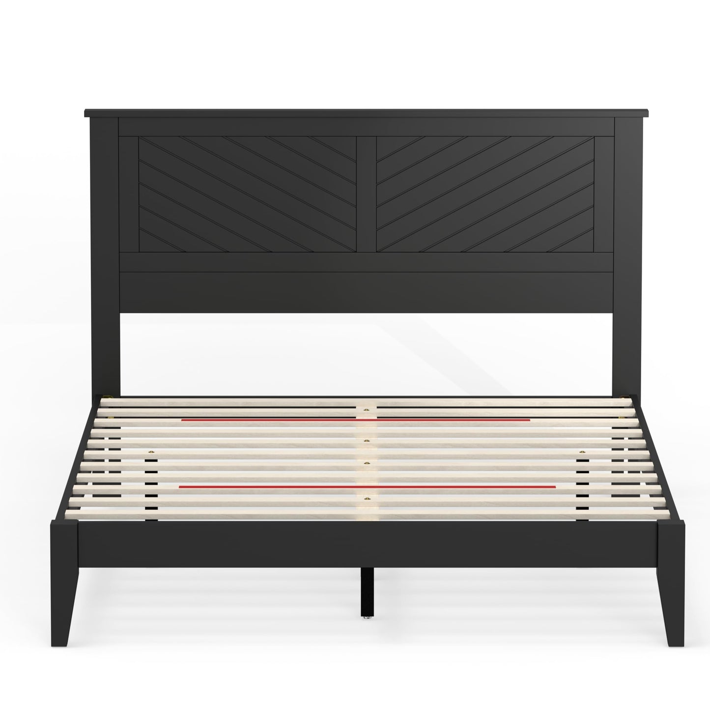 ComfIQ Serene Solid Wood Modern Farmhouse Platform Bed with Chevron Scoring Headboard