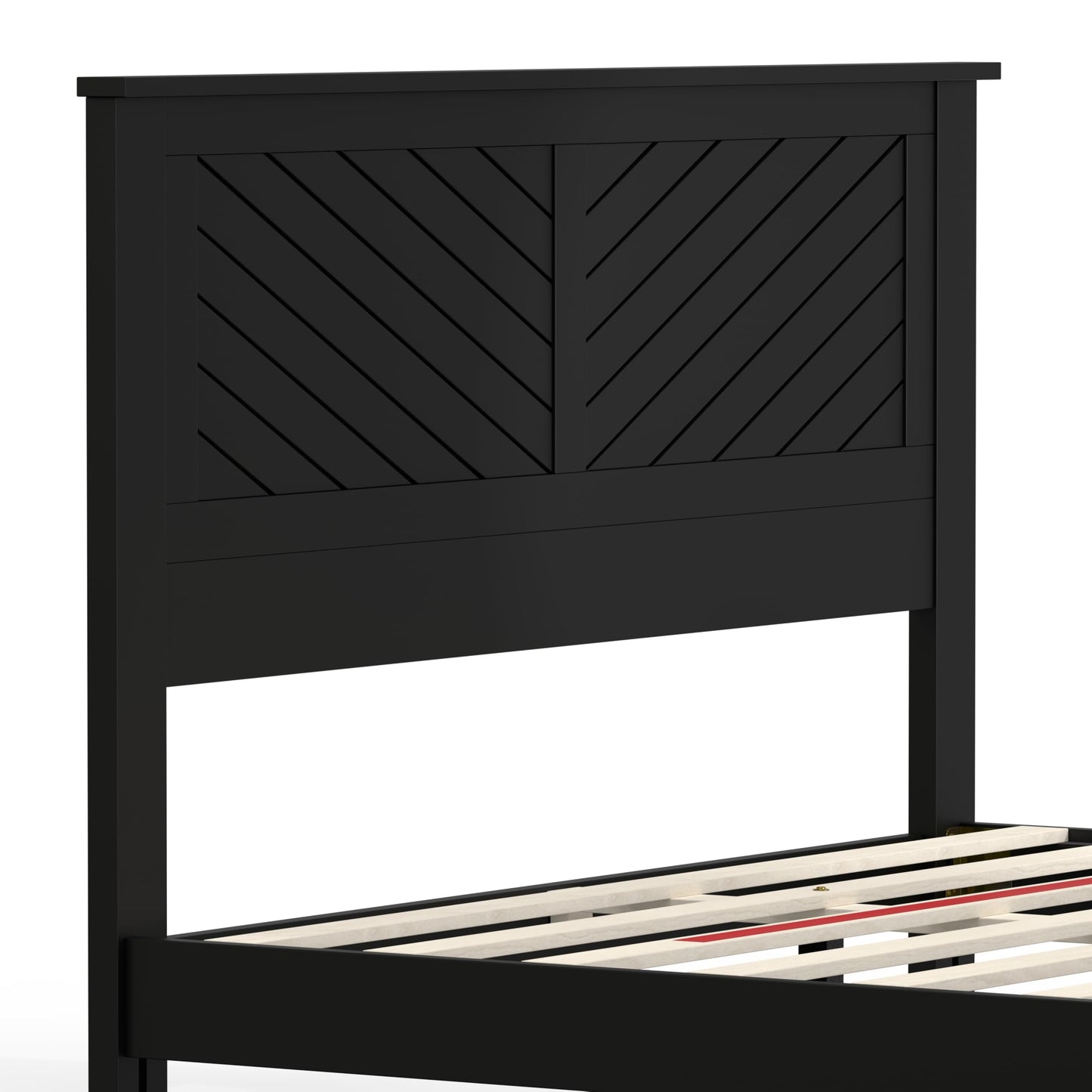 ComfIQ Serene Solid Wood Modern Farmhouse Platform Bed with Chevron Scoring Headboard