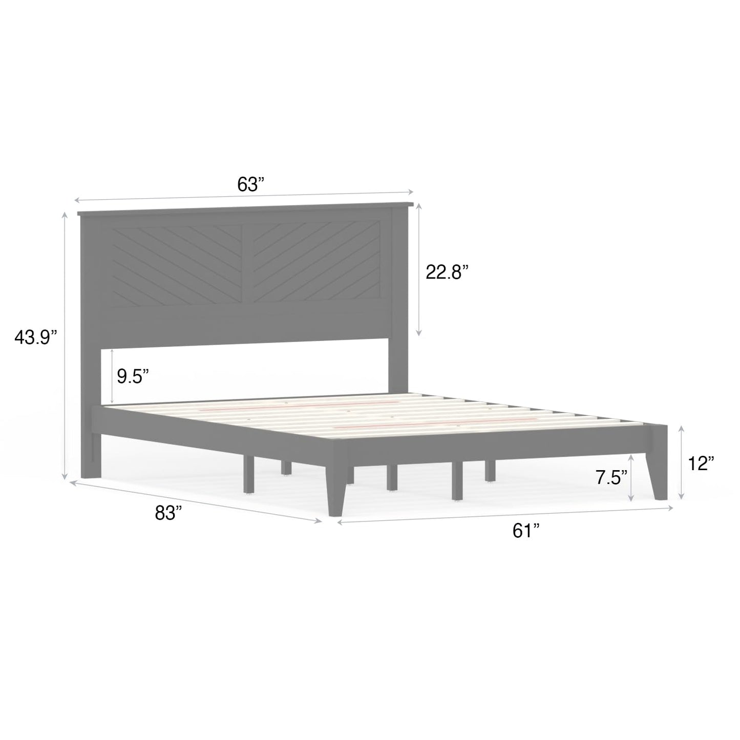 ComfIQ Serene Solid Wood Modern Farmhouse Platform Bed with Chevron Scoring Headboard