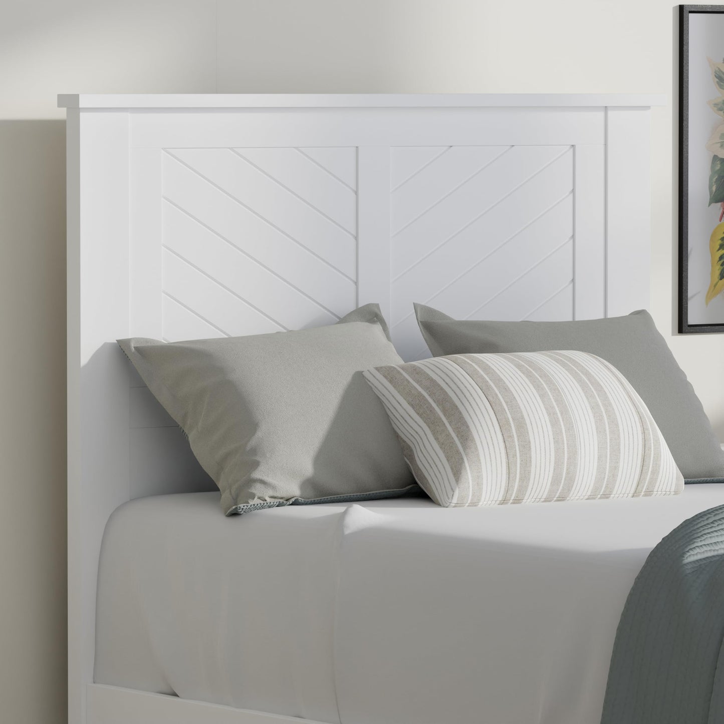 ComfIQ Serene Solid Wood Modern Farmhouse Platform Bed with Chevron Scoring Headboard
