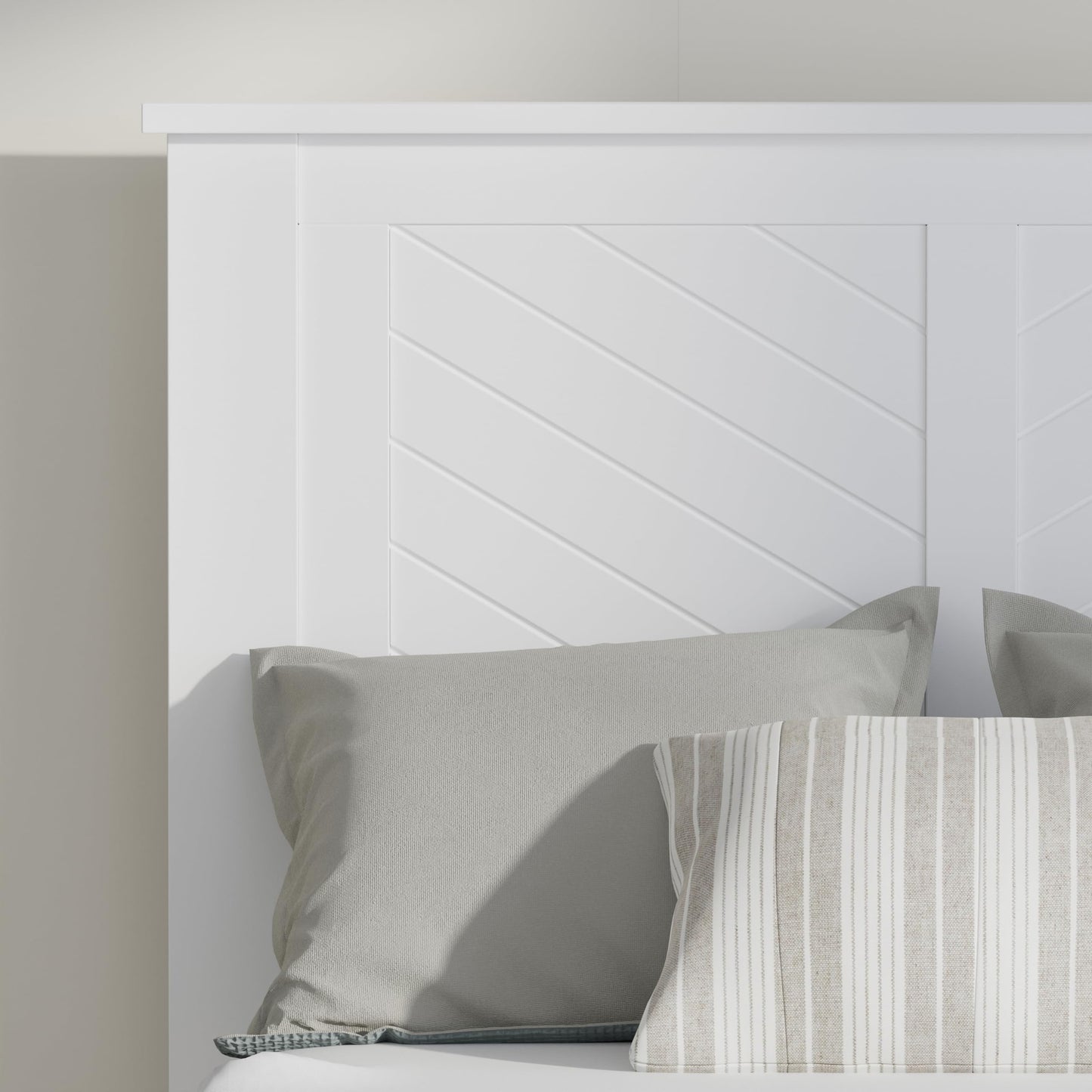 ComfIQ Serene Solid Wood Modern Farmhouse Platform Bed with Chevron Scoring Headboard