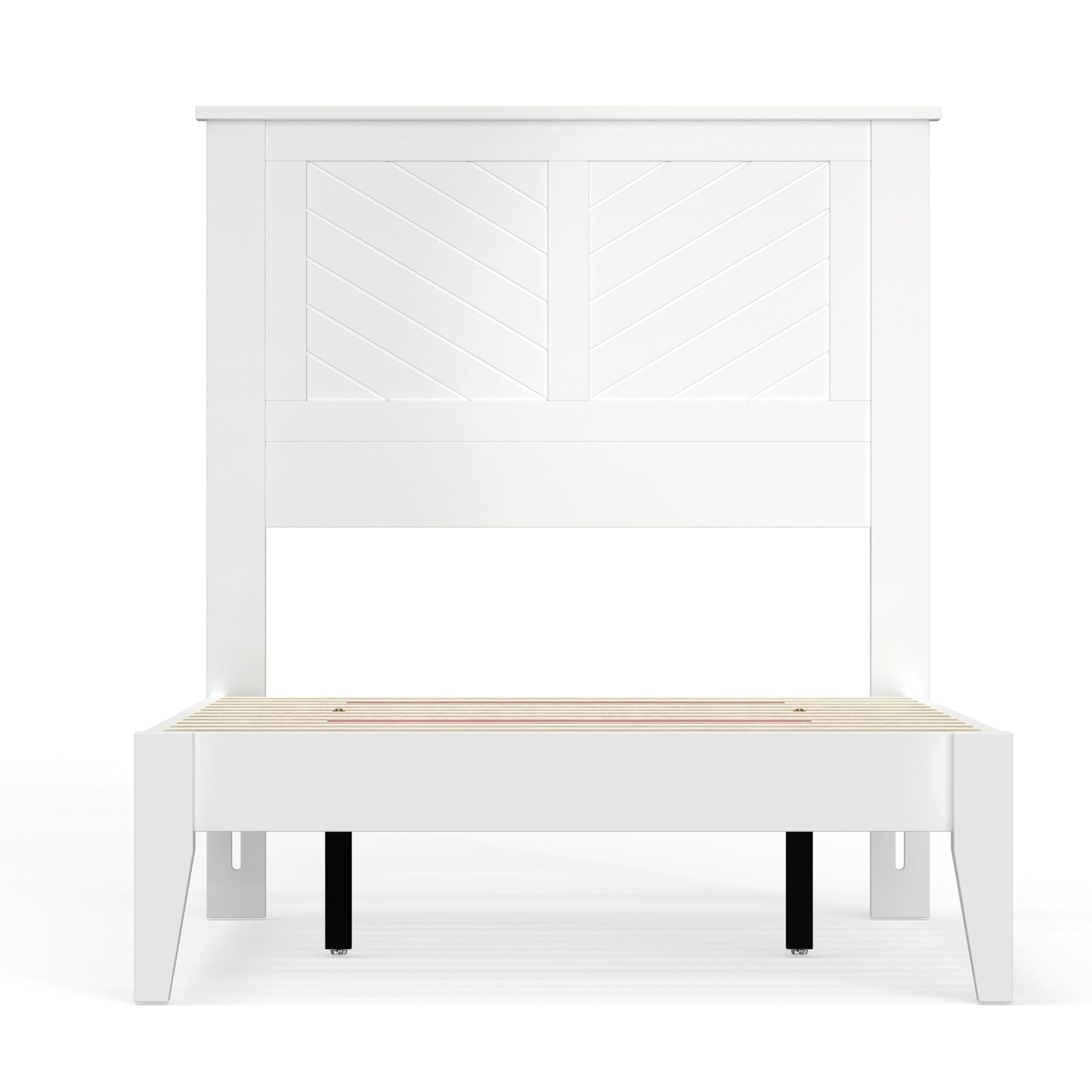 ComfIQ Serene Solid Wood Modern Farmhouse Platform Bed with Chevron Scoring Headboard