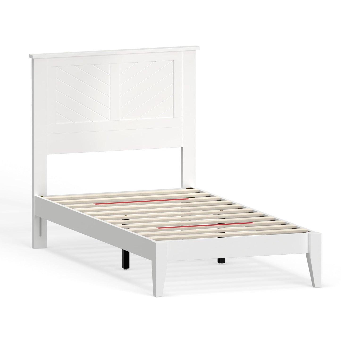 ComfIQ Serene Solid Wood Modern Farmhouse Platform Bed with Chevron Scoring Headboard