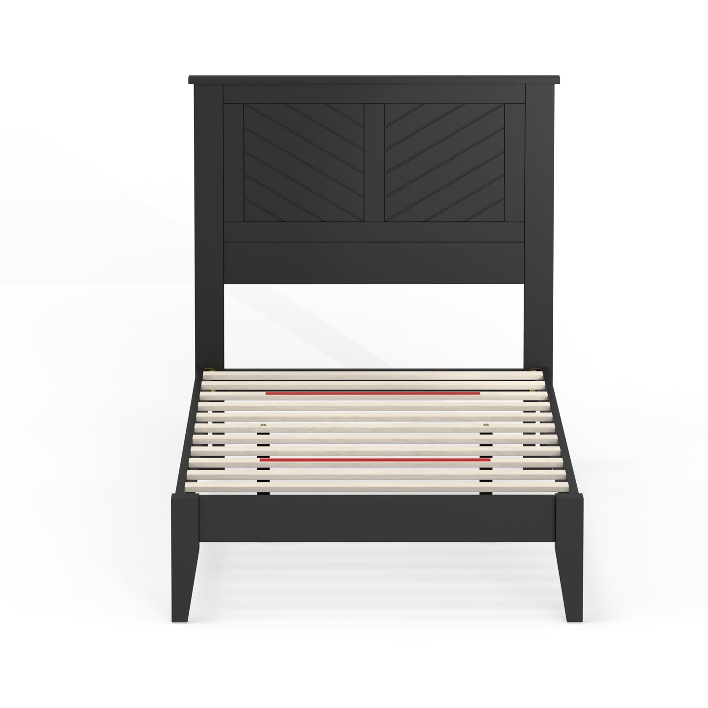 ComfIQ Serene Solid Wood Modern Farmhouse Platform Bed with Chevron Scoring Headboard