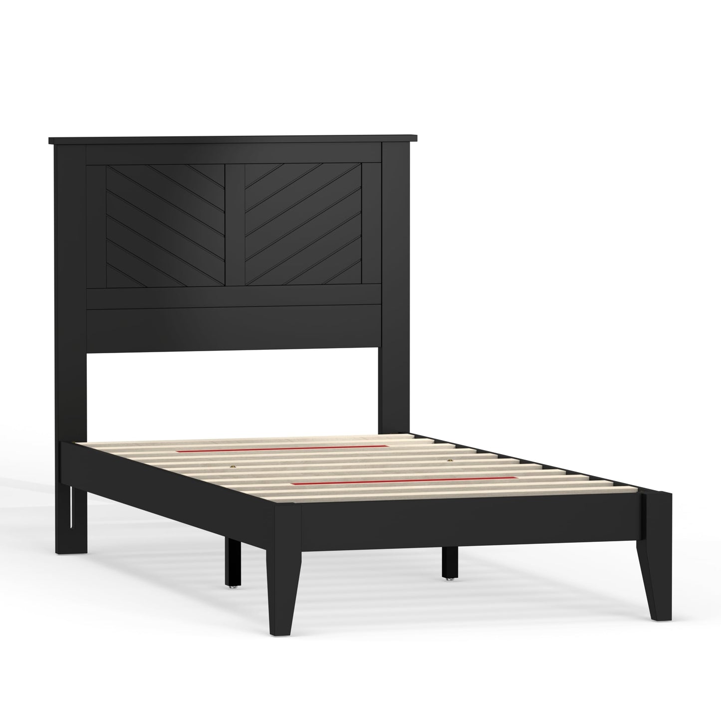 ComfIQ Serene Solid Wood Modern Farmhouse Platform Bed with Chevron Scoring Headboard