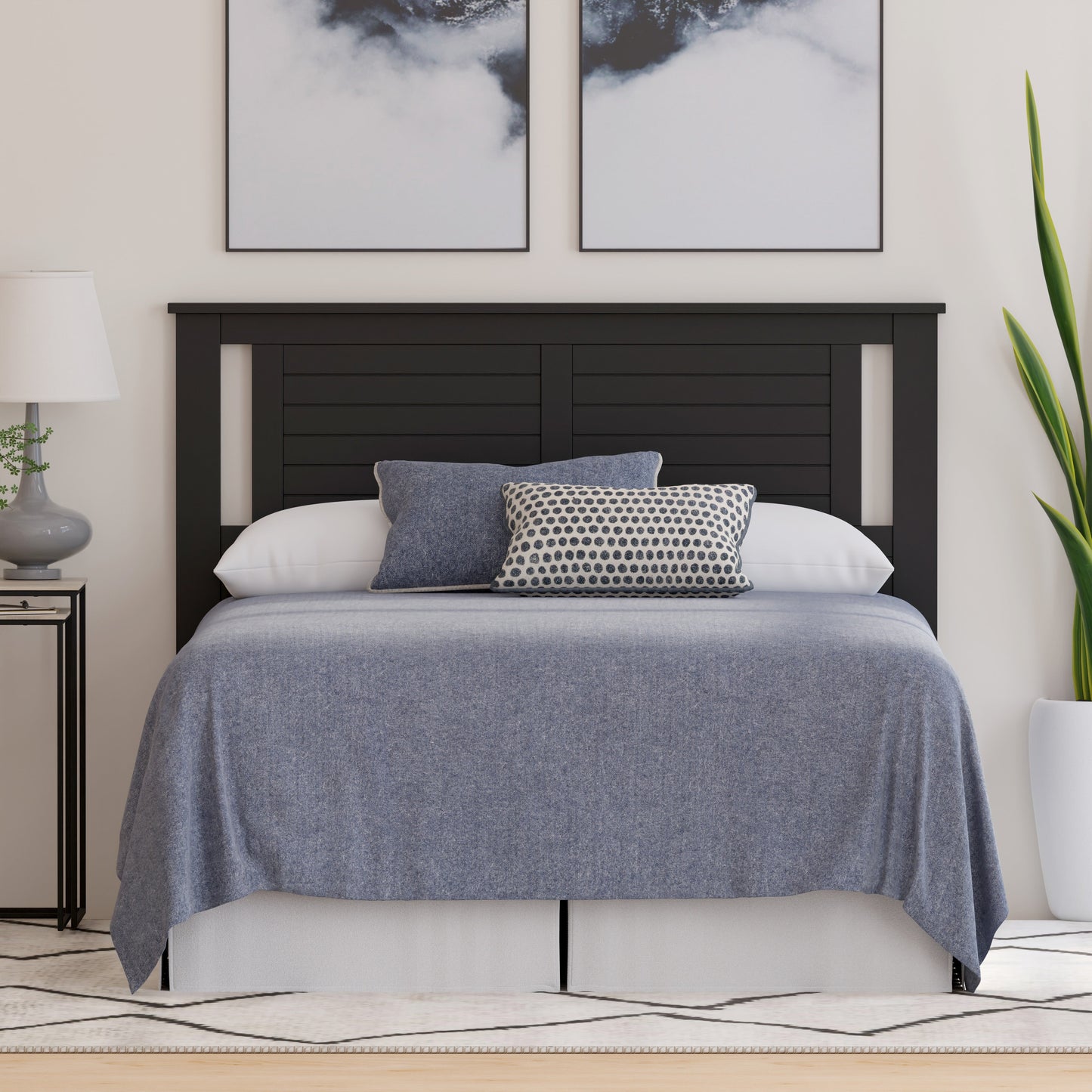 ComfIQ Serene Solid Wood Modern Farmhouse Panel Headboard with Horizontal Scoring