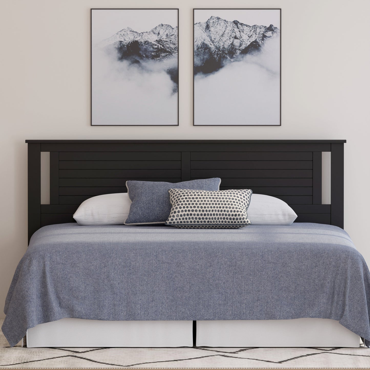 ComfIQ Serene Solid Wood Modern Farmhouse Panel Headboard with Horizontal Scoring