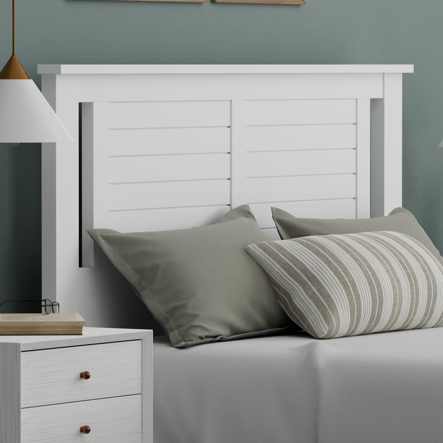 ComfIQ Serene Solid Wood Modern Farmhouse Panel Headboard with Horizontal Scoring