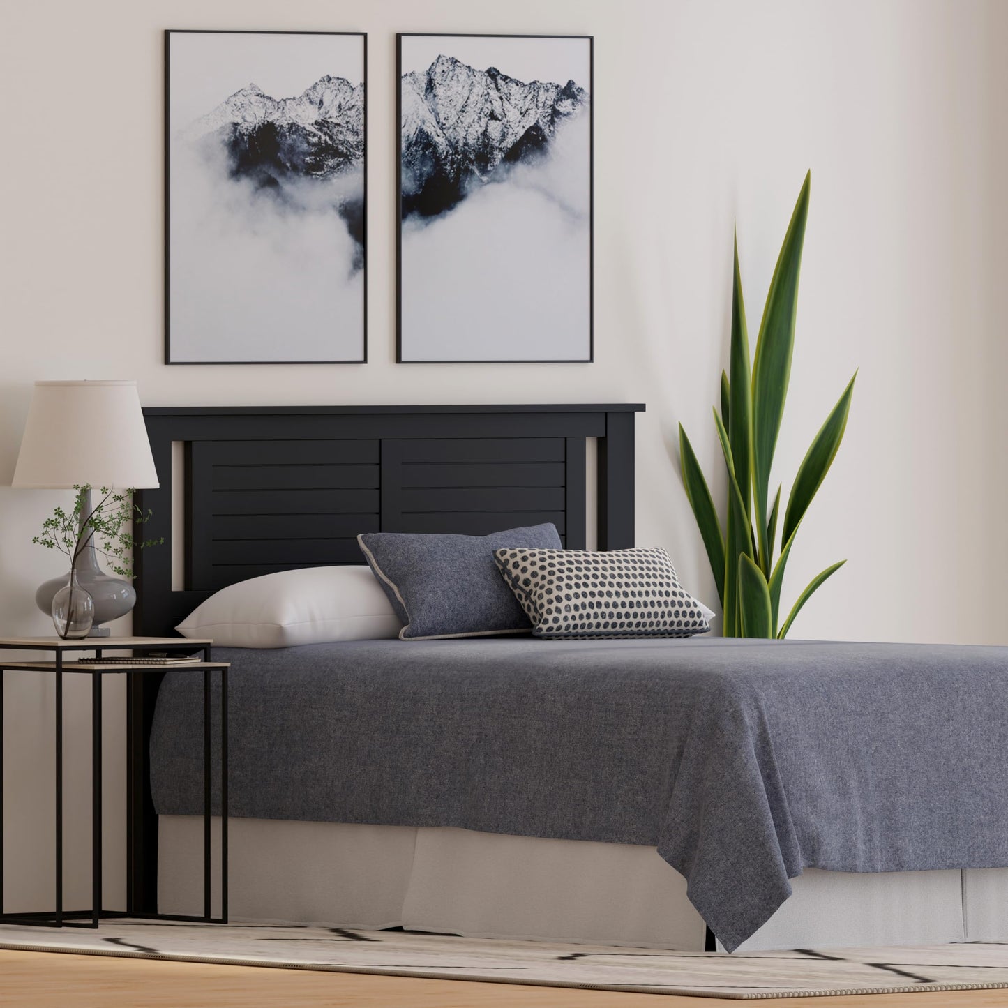ComfIQ Serene Solid Wood Modern Farmhouse Panel Headboard with Horizontal Scoring