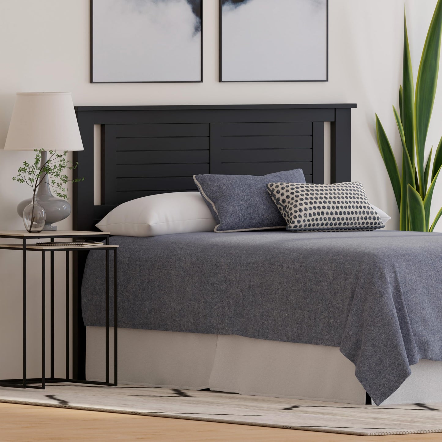 ComfIQ Serene Solid Wood Modern Farmhouse Panel Headboard with Horizontal Scoring