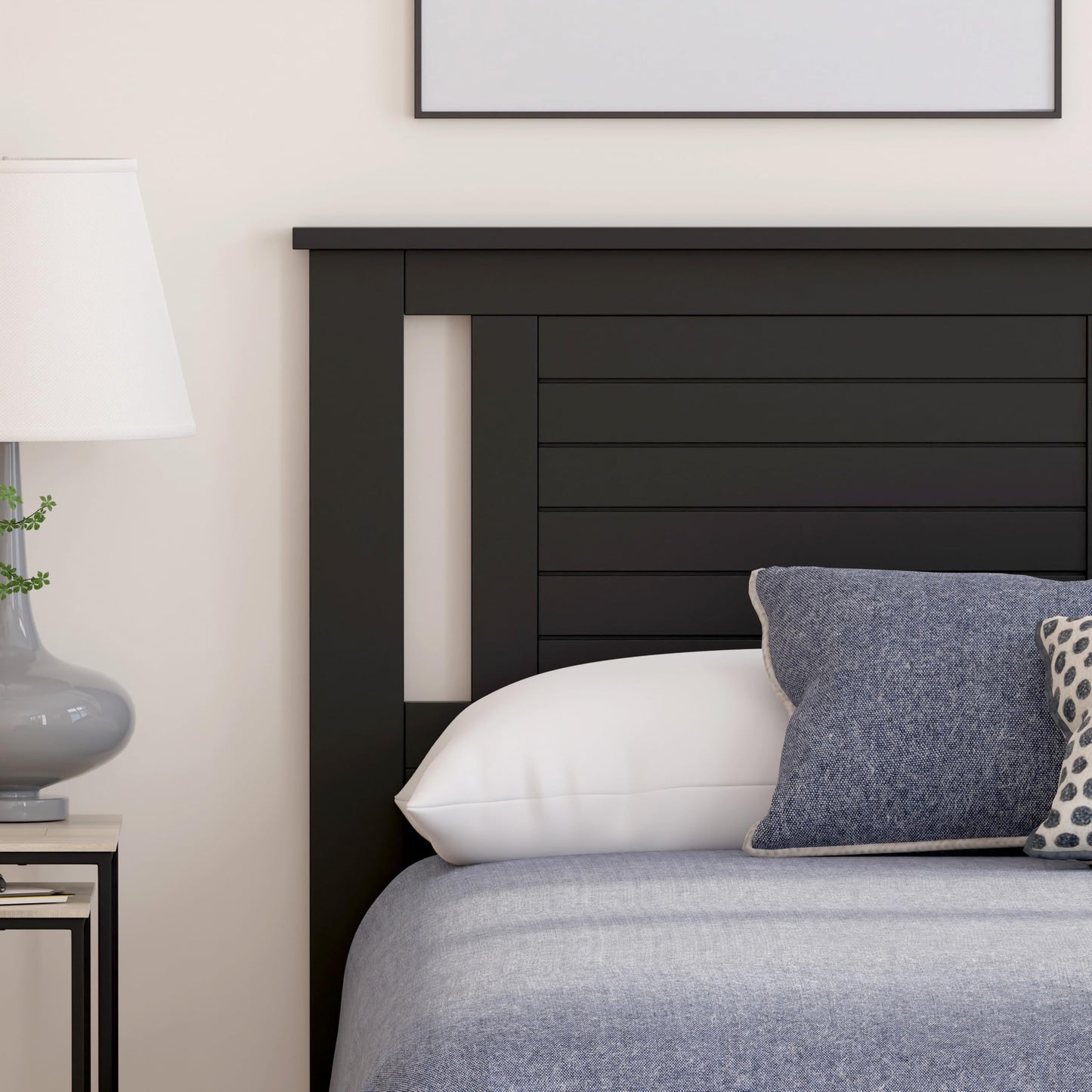 ComfIQ Serene Solid Wood Modern Farmhouse Panel Headboard with Horizontal Scoring