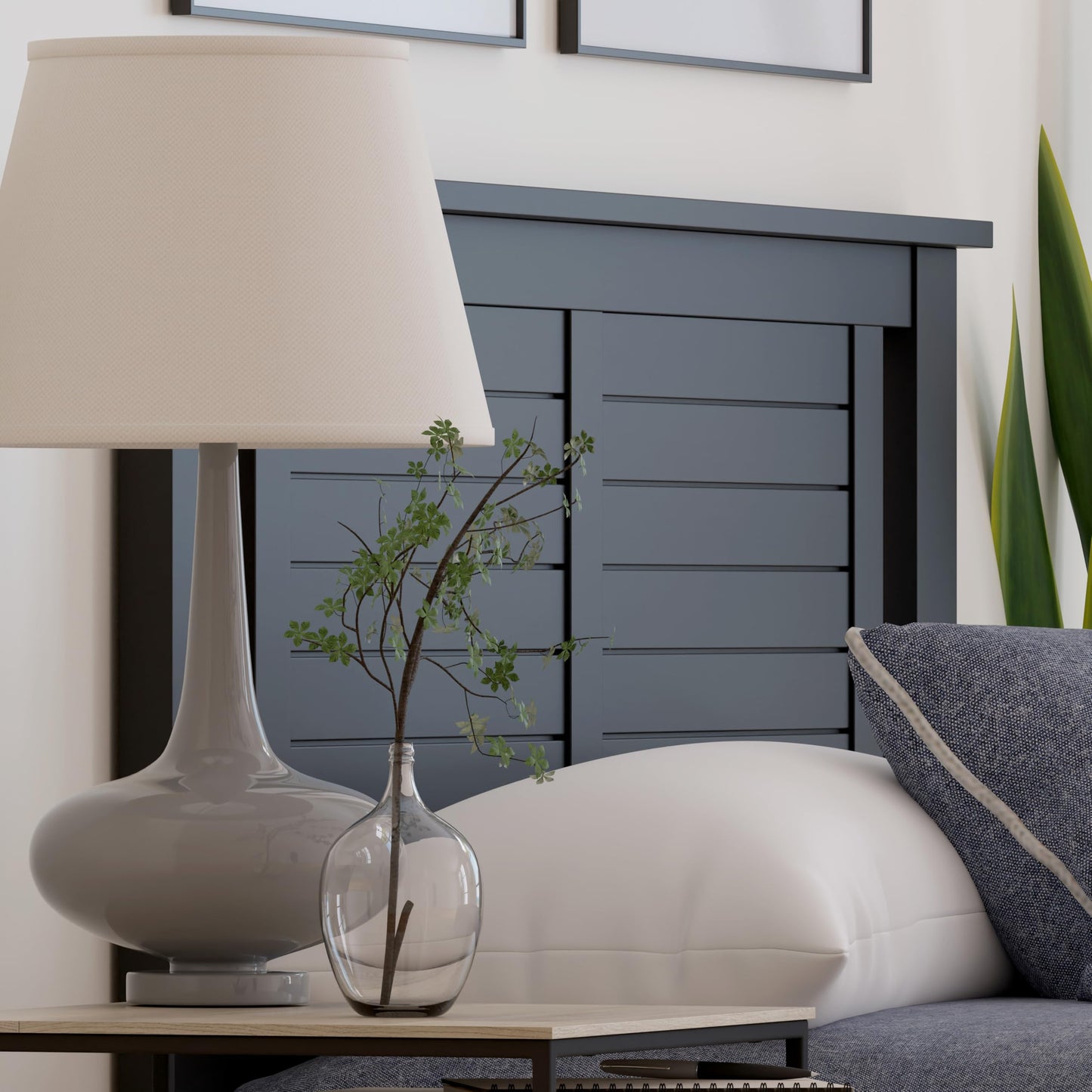 ComfIQ Serene Solid Wood Modern Farmhouse Panel Headboard with Horizontal Scoring