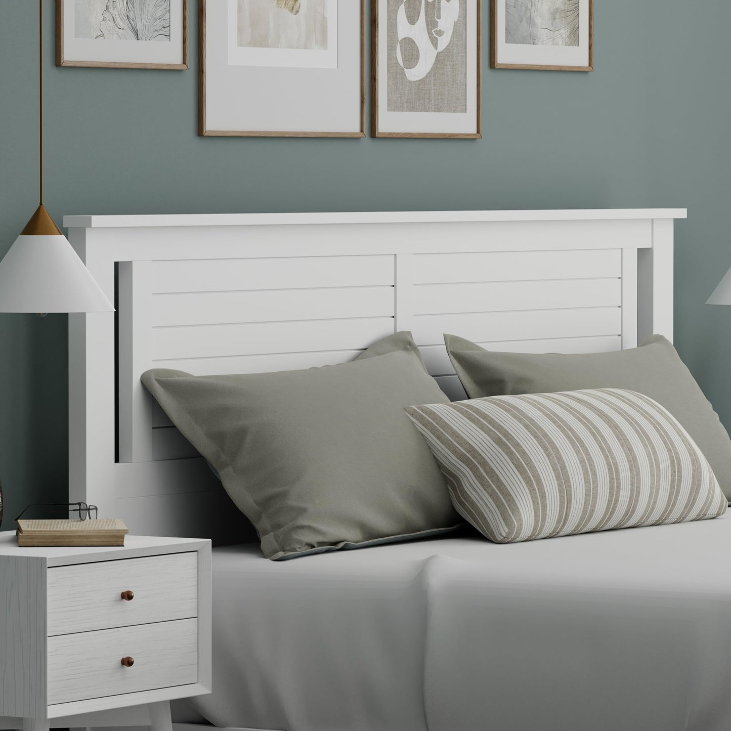 ComfIQ Serene Solid Wood Modern Farmhouse Panel Headboard with Horizontal Scoring