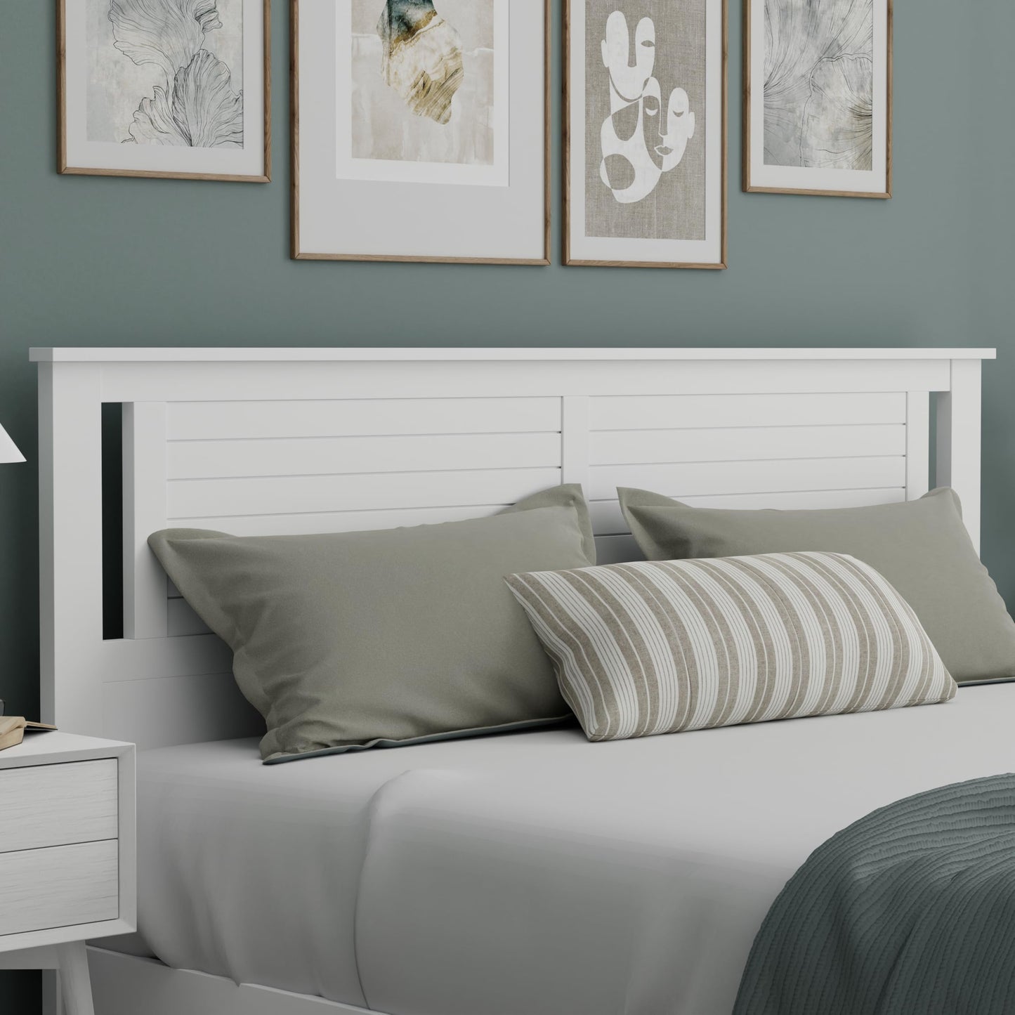 ComfIQ Serene Solid Wood Modern Farmhouse Panel Headboard with Horizontal Scoring