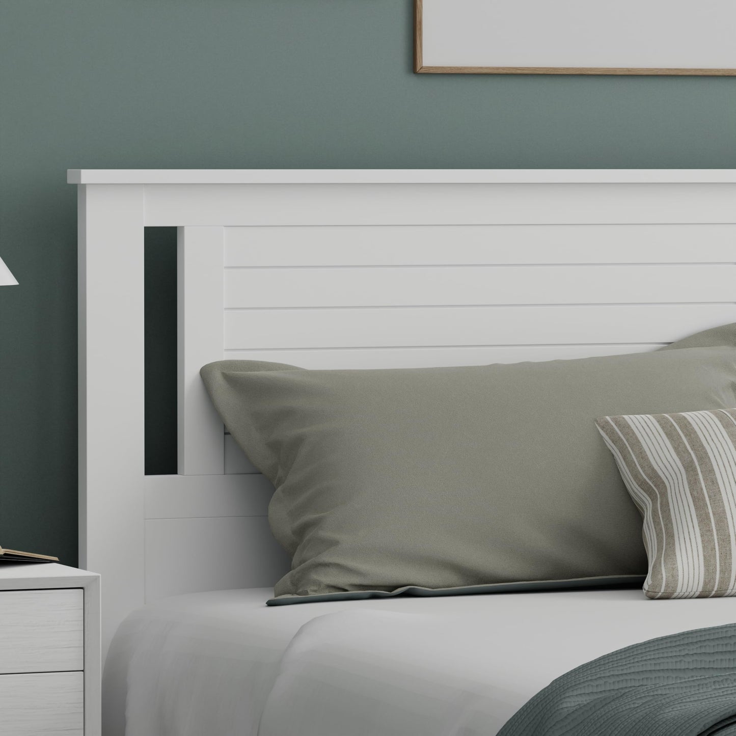 ComfIQ Serene Solid Wood Modern Farmhouse Panel Headboard with Horizontal Scoring
