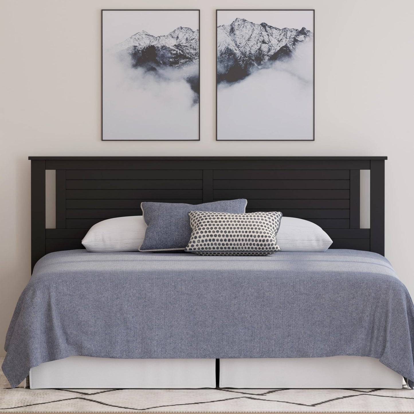 ComfIQ Serene Solid Wood Modern Farmhouse Panel Headboard with Horizontal Scoring