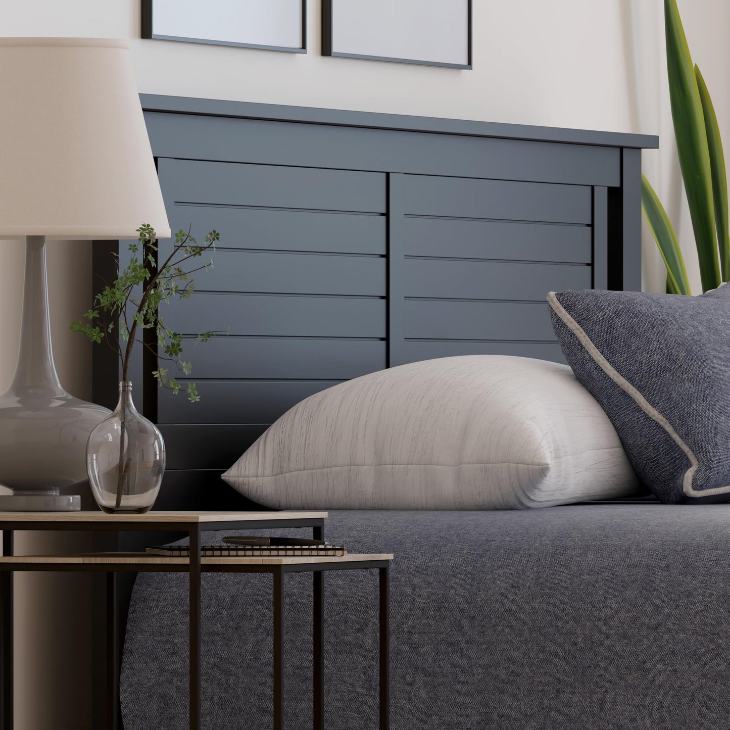ComfIQ Serene Solid Wood Modern Farmhouse Panel Headboard with Horizontal Scoring