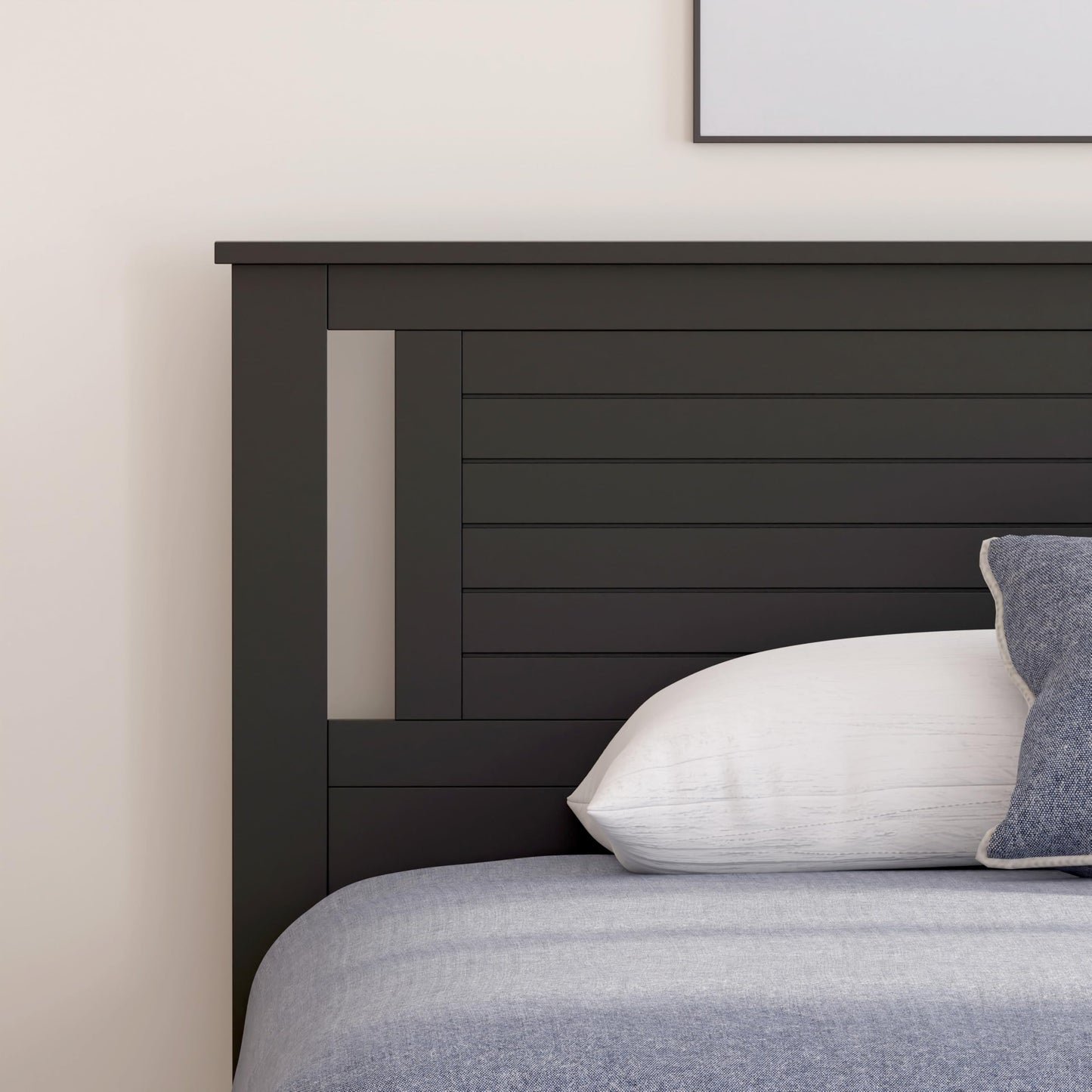 ComfIQ Serene Solid Wood Modern Farmhouse Panel Headboard with Horizontal Scoring