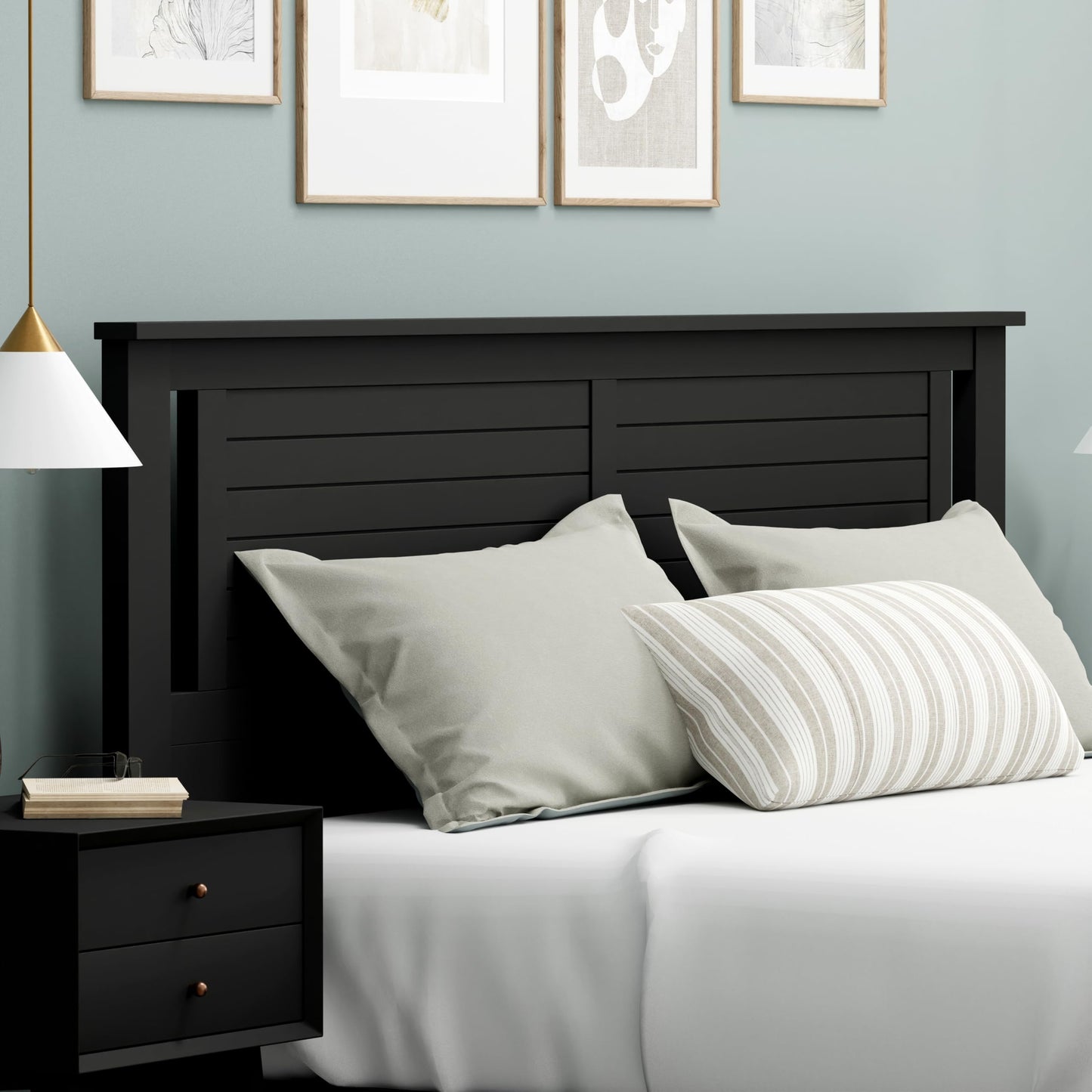 ComfIQ Serene Solid Wood Modern Farmhouse Panel Headboard with Horizontal Scoring