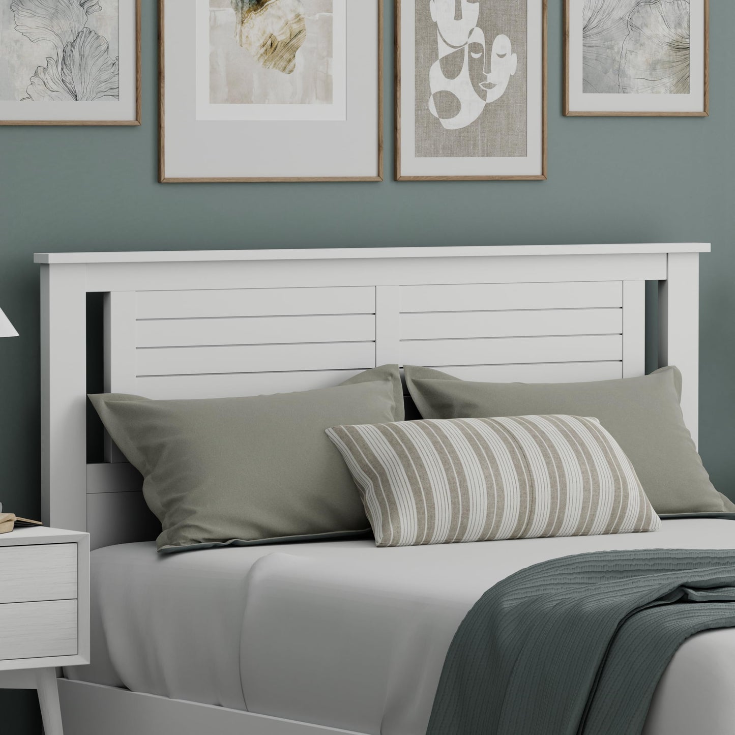 ComfIQ Serene Solid Wood Modern Farmhouse Panel Headboard with Horizontal Scoring