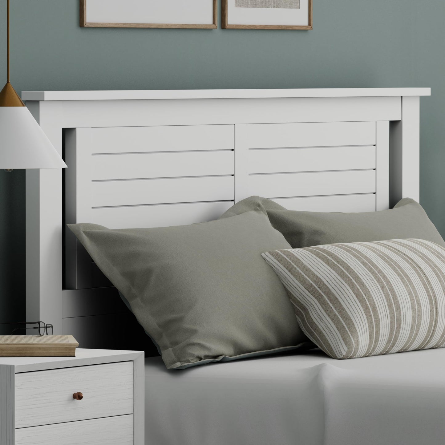 ComfIQ Serene Solid Wood Modern Farmhouse Panel Headboard with Horizontal Scoring