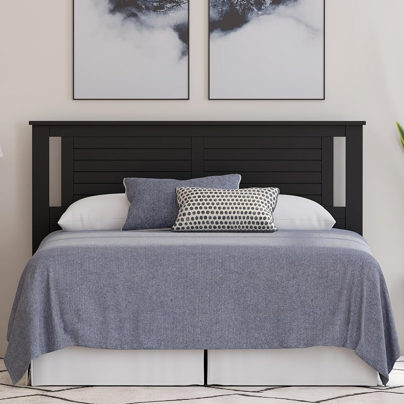 ComfIQ Serene Solid Wood Modern Farmhouse Panel Headboard with Horizontal Scoring