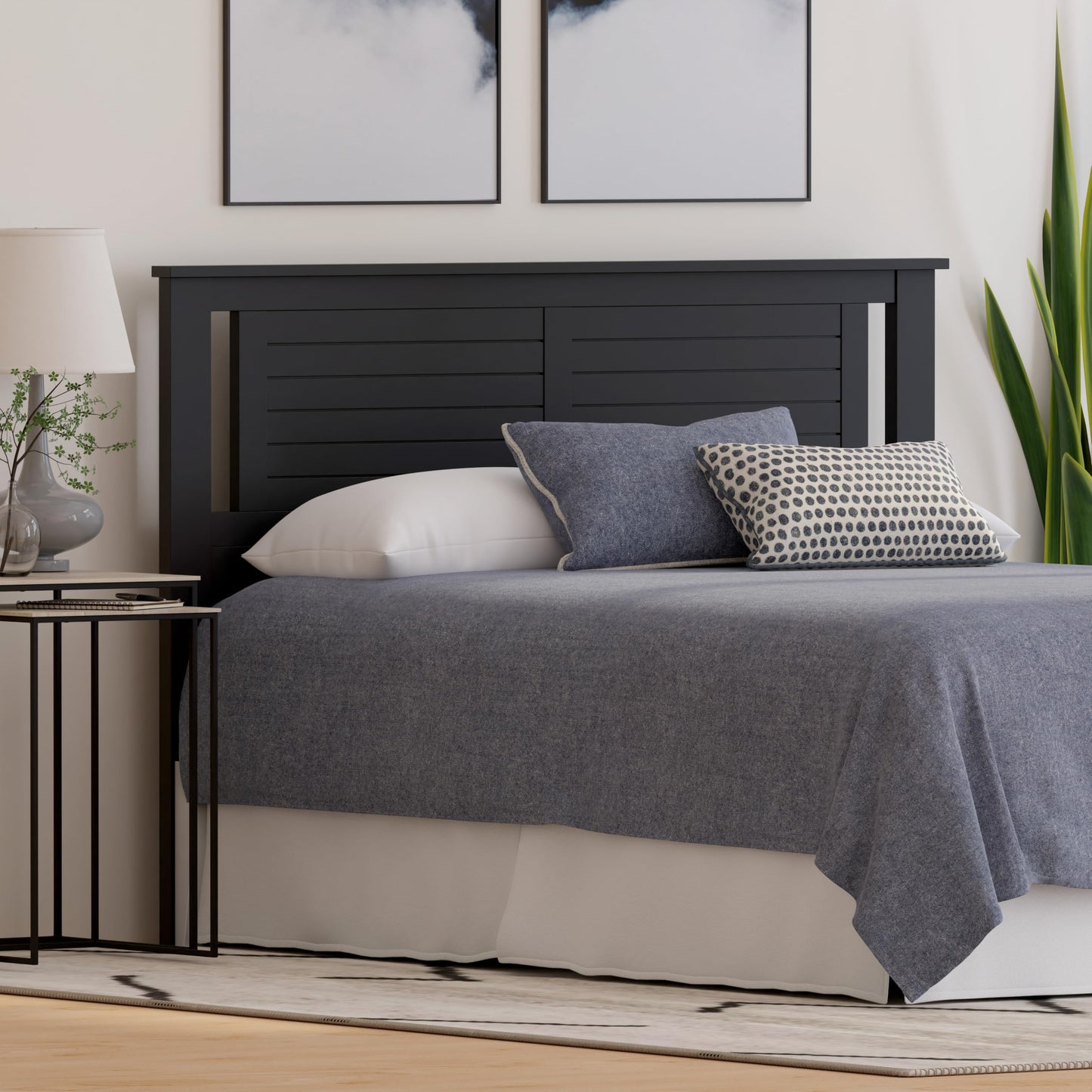 ComfIQ Serene Solid Wood Modern Farmhouse Panel Headboard with Horizontal Scoring