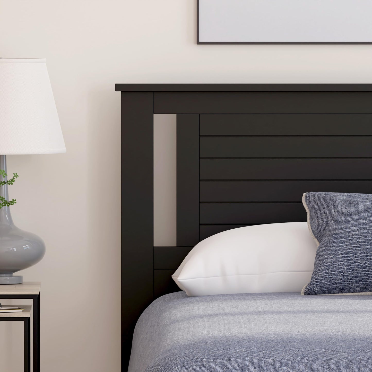 ComfIQ Serene Solid Wood Modern Farmhouse Panel Headboard with Horizontal Scoring
