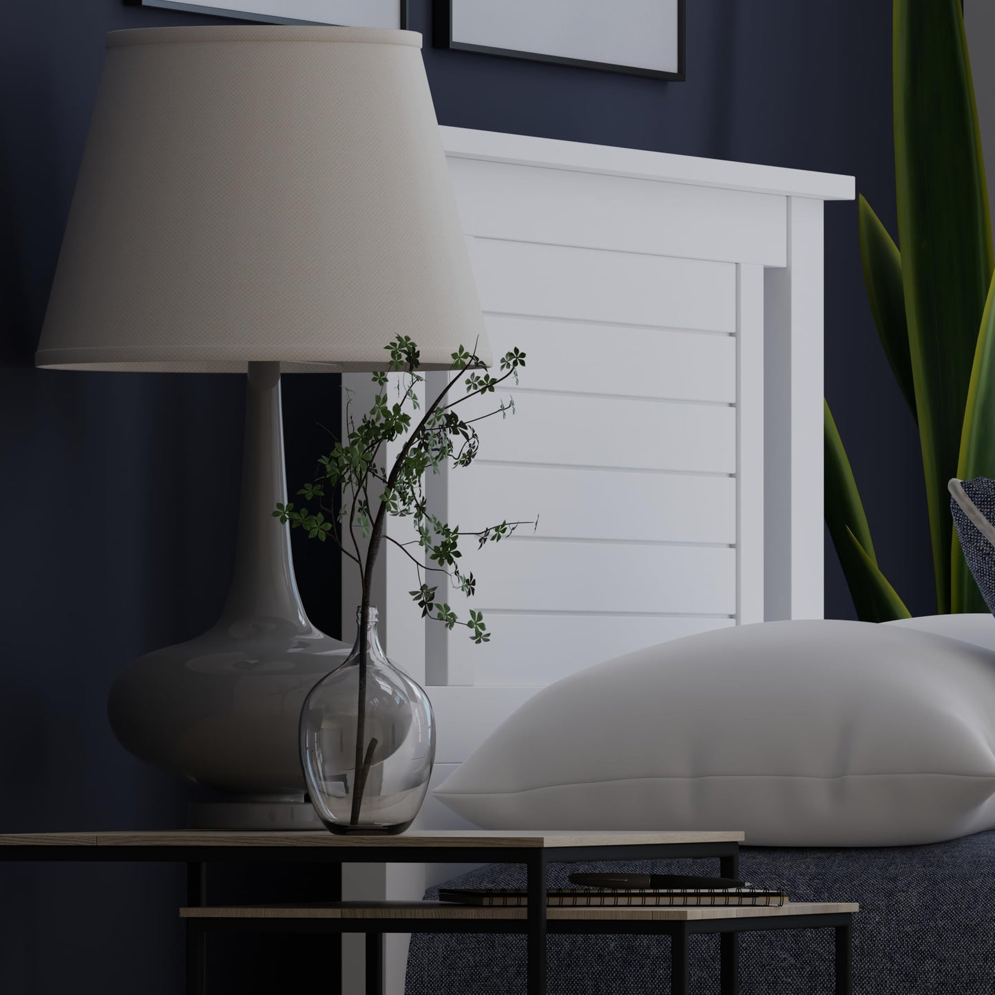 ComfIQ Serene Solid Wood Modern Farmhouse Panel Headboard with Horizontal Scoring