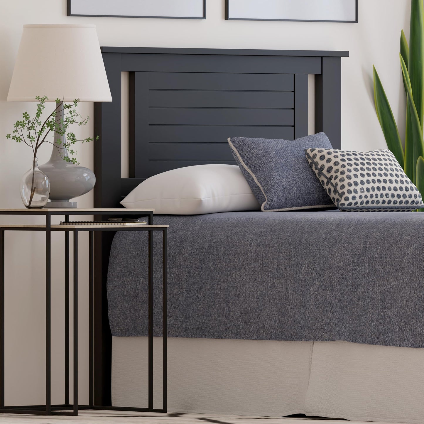 ComfIQ Serene Solid Wood Modern Farmhouse Panel Headboard with Horizontal Scoring