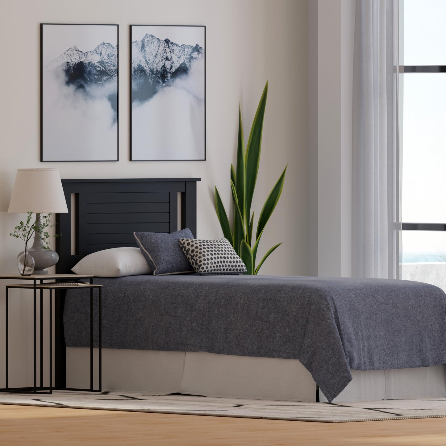 ComfIQ Serene Solid Wood Modern Farmhouse Panel Headboard with Horizontal Scoring