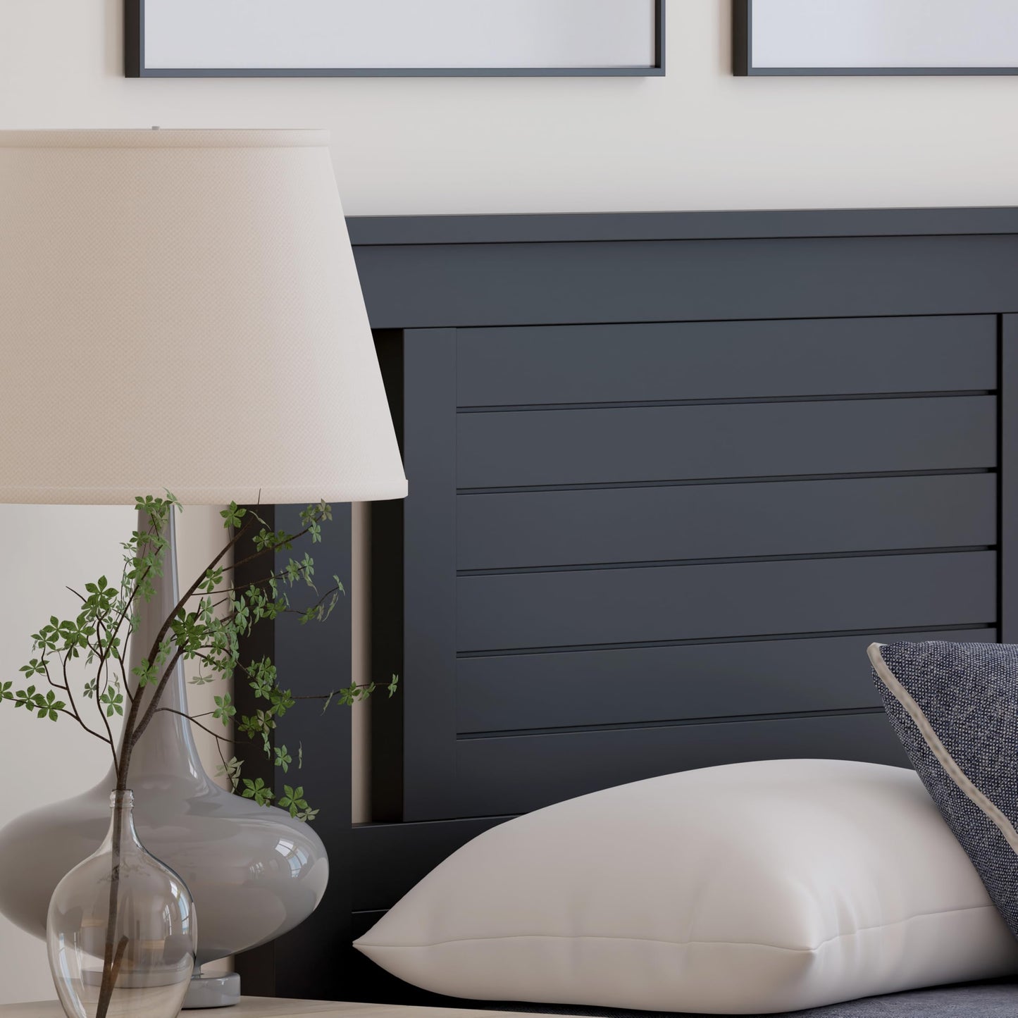ComfIQ Serene Solid Wood Modern Farmhouse Panel Headboard with Horizontal Scoring