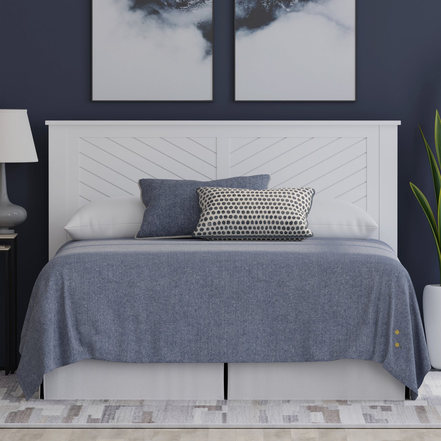 ComfIQ Serene Solid Wood Modern Farmhouse Panel Headboard with Chevron Scoring