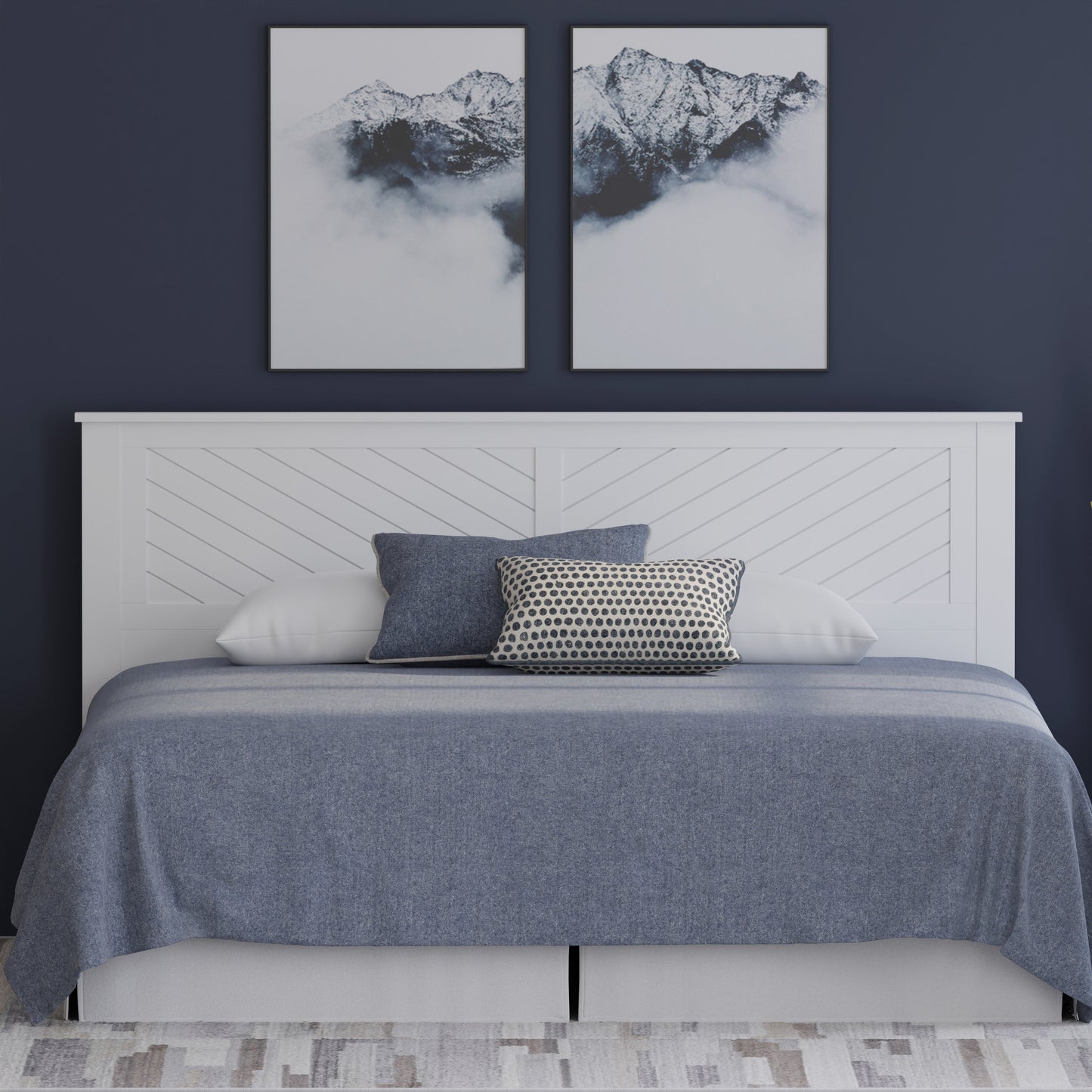 ComfIQ Serene Solid Wood Modern Farmhouse Panel Headboard with Chevron Scoring