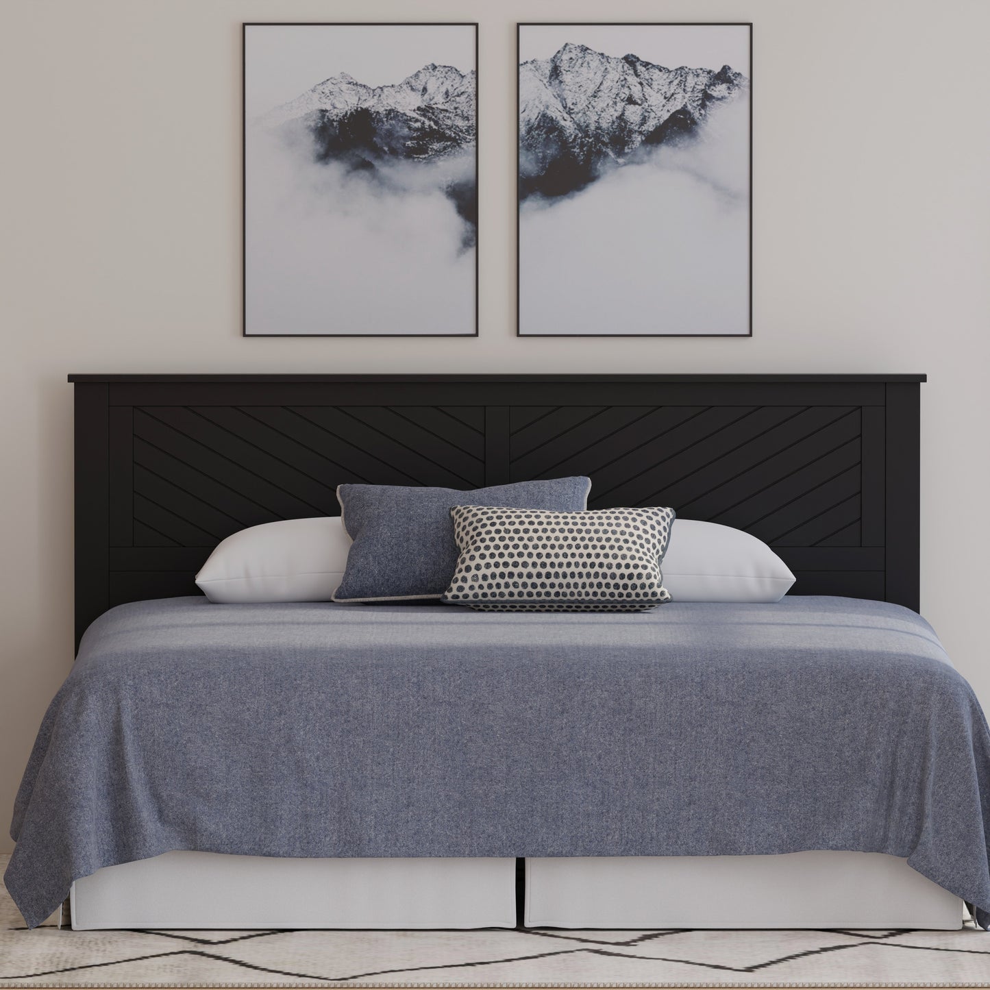 ComfIQ Serene Solid Wood Modern Farmhouse Panel Headboard with Chevron Scoring