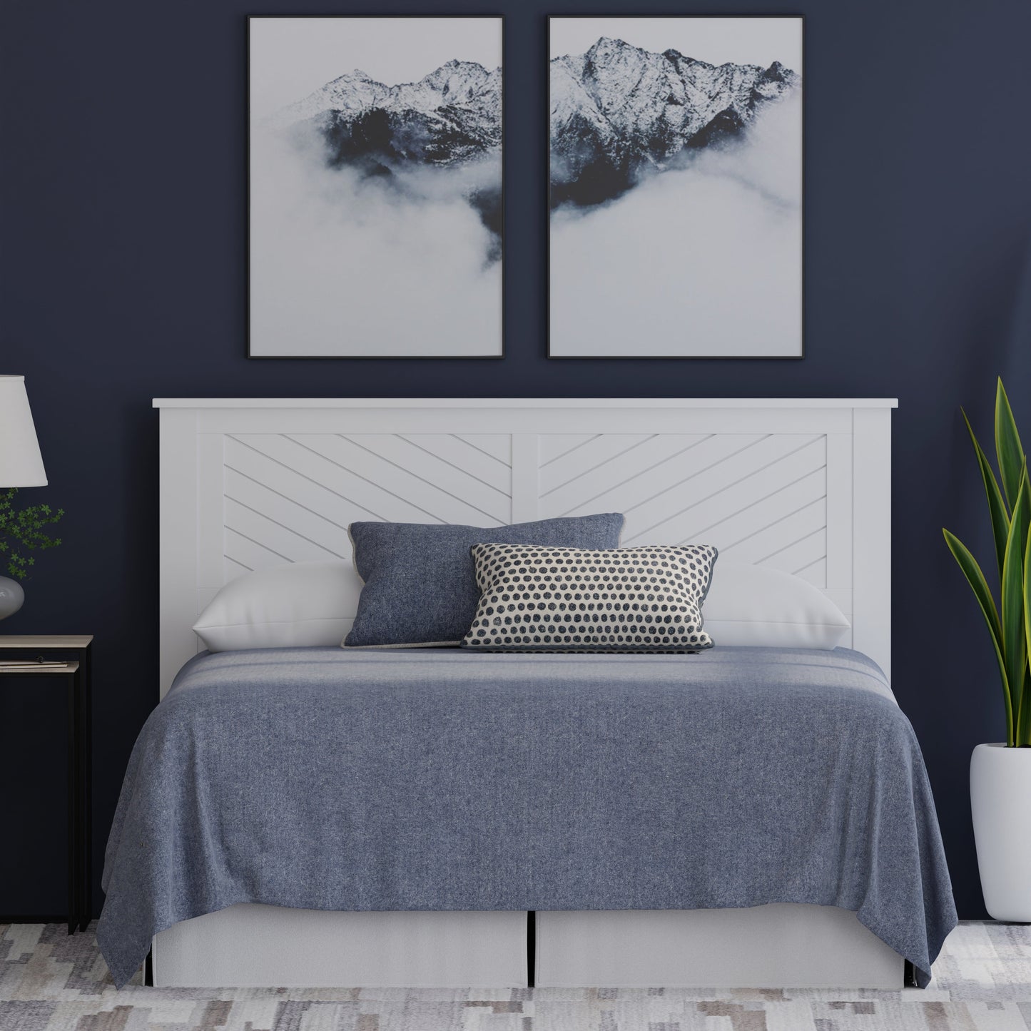 ComfIQ Serene Solid Wood Modern Farmhouse Panel Headboard with Chevron Scoring