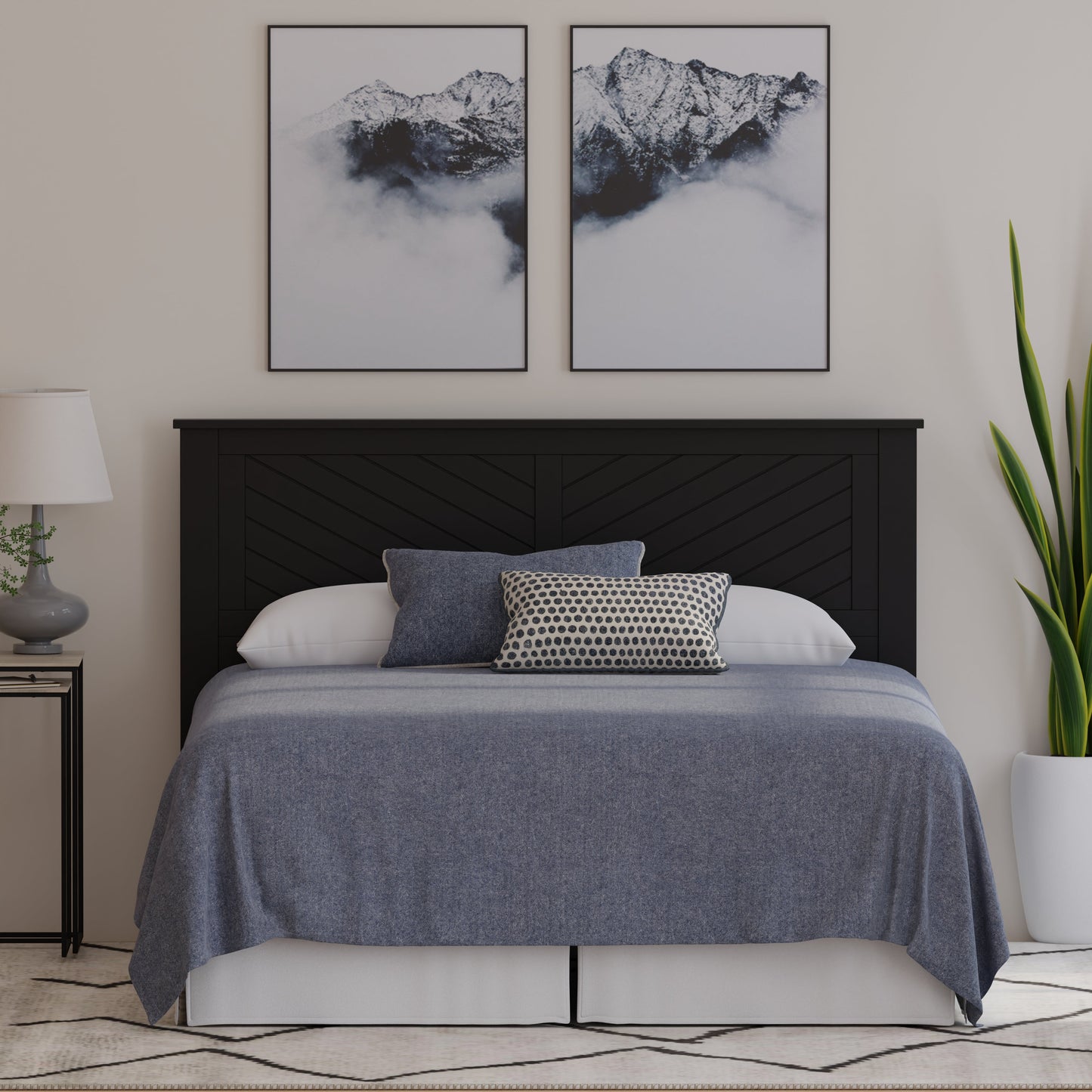 ComfIQ Serene Solid Wood Modern Farmhouse Panel Headboard with Chevron Scoring