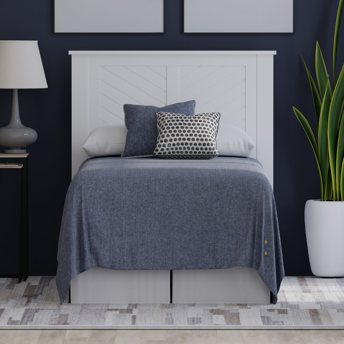 ComfIQ Serene Solid Wood Modern Farmhouse Panel Headboard with Chevron Scoring