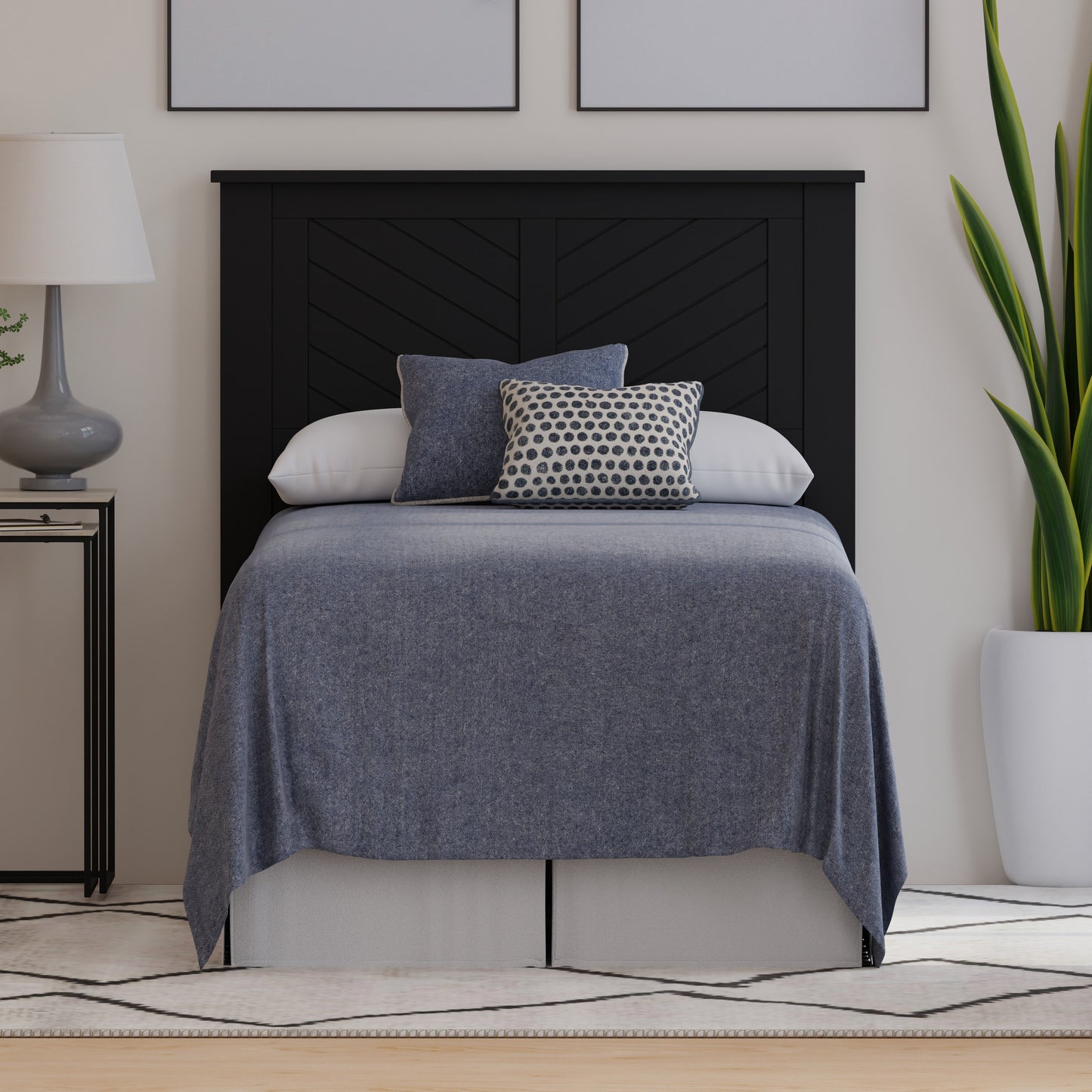 ComfIQ Serene Solid Wood Modern Farmhouse Panel Headboard with Chevron Scoring