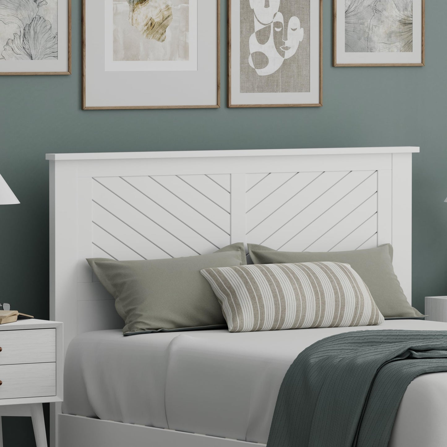 ComfIQ Serene Solid Wood Modern Farmhouse Panel Headboard with Chevron Scoring