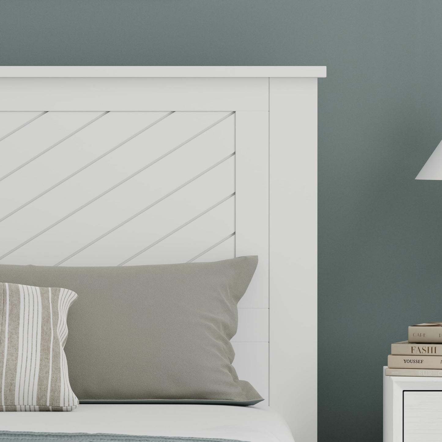 ComfIQ Serene Solid Wood Modern Farmhouse Panel Headboard with Chevron Scoring