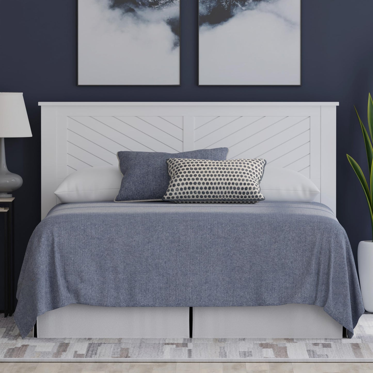 ComfIQ Serene Solid Wood Modern Farmhouse Panel Headboard with Chevron Scoring