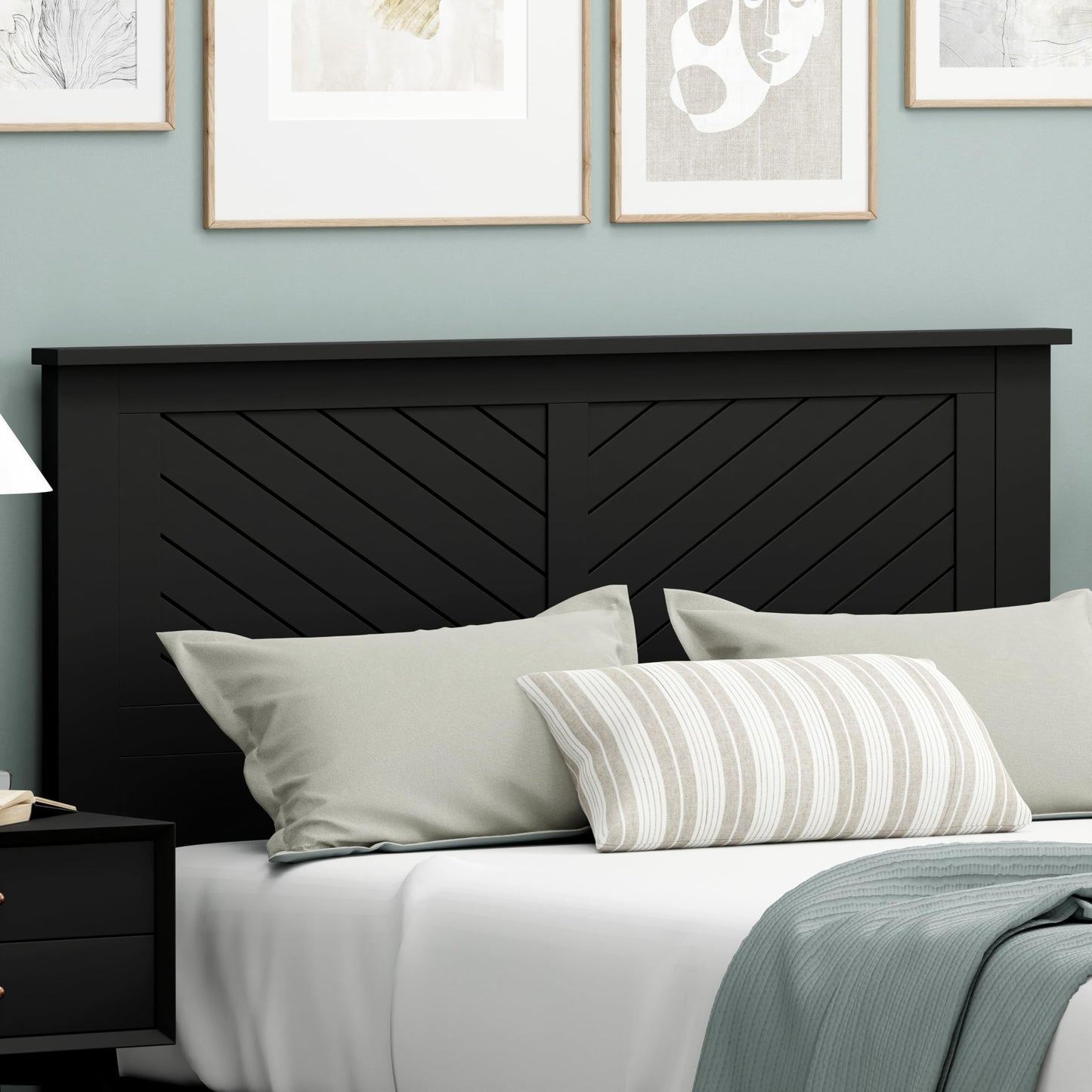 ComfIQ Serene Solid Wood Modern Farmhouse Panel Headboard with Chevron Scoring