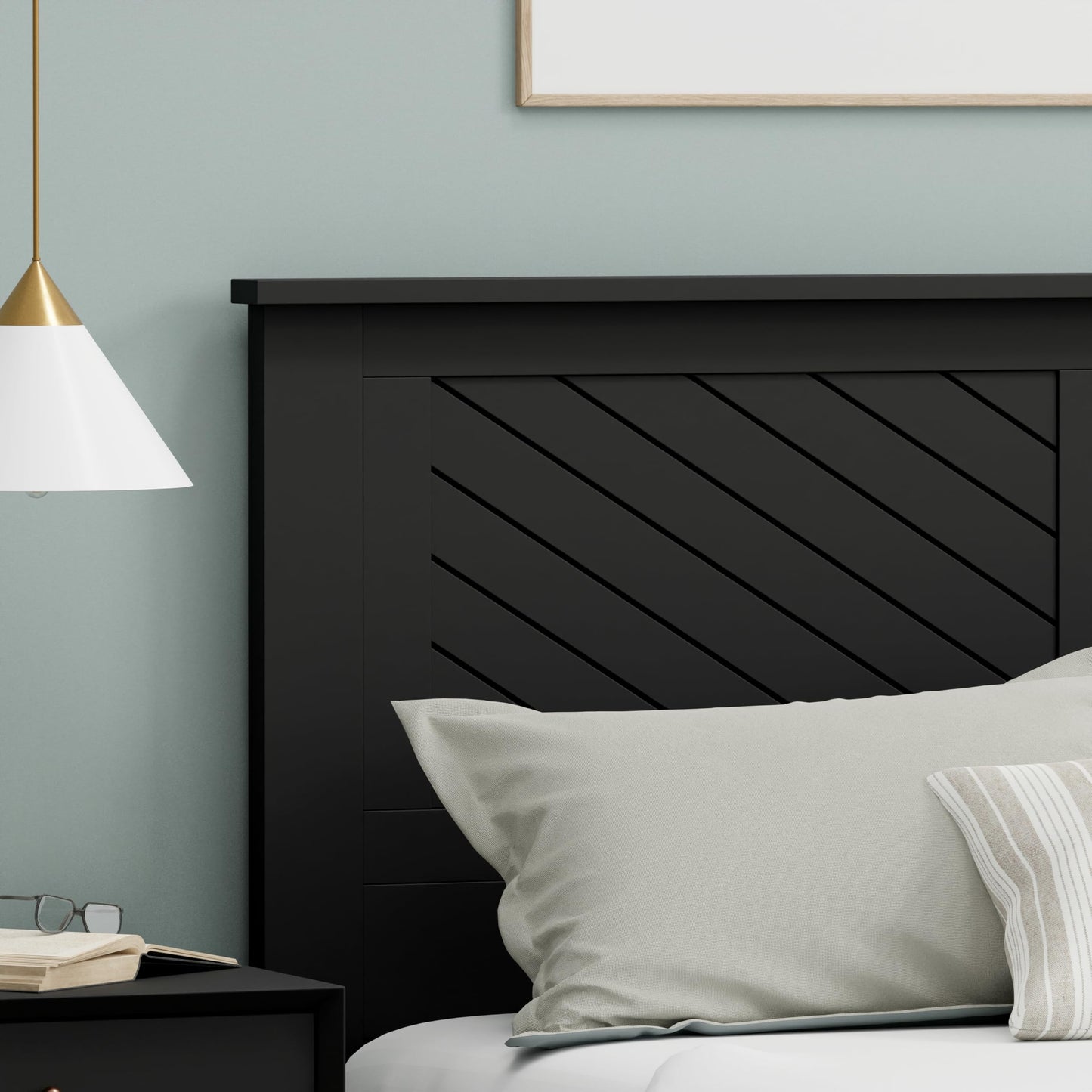 ComfIQ Serene Solid Wood Modern Farmhouse Panel Headboard with Chevron Scoring