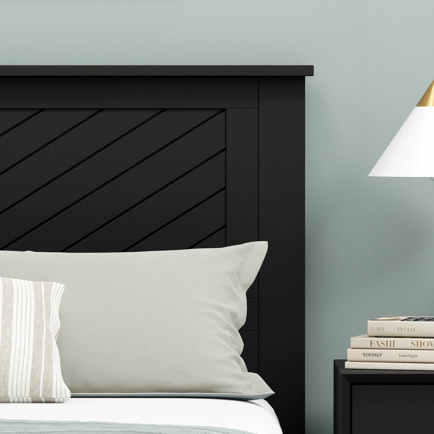 ComfIQ Serene Solid Wood Modern Farmhouse Panel Headboard with Chevron Scoring