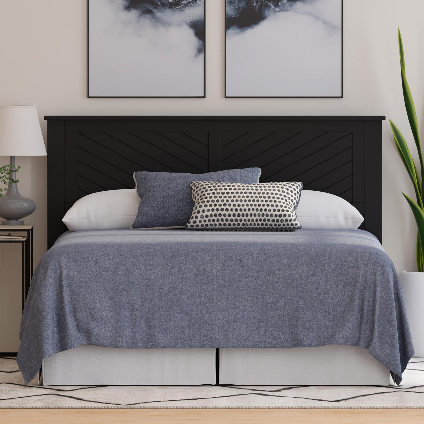 ComfIQ Serene Solid Wood Modern Farmhouse Panel Headboard with Chevron Scoring