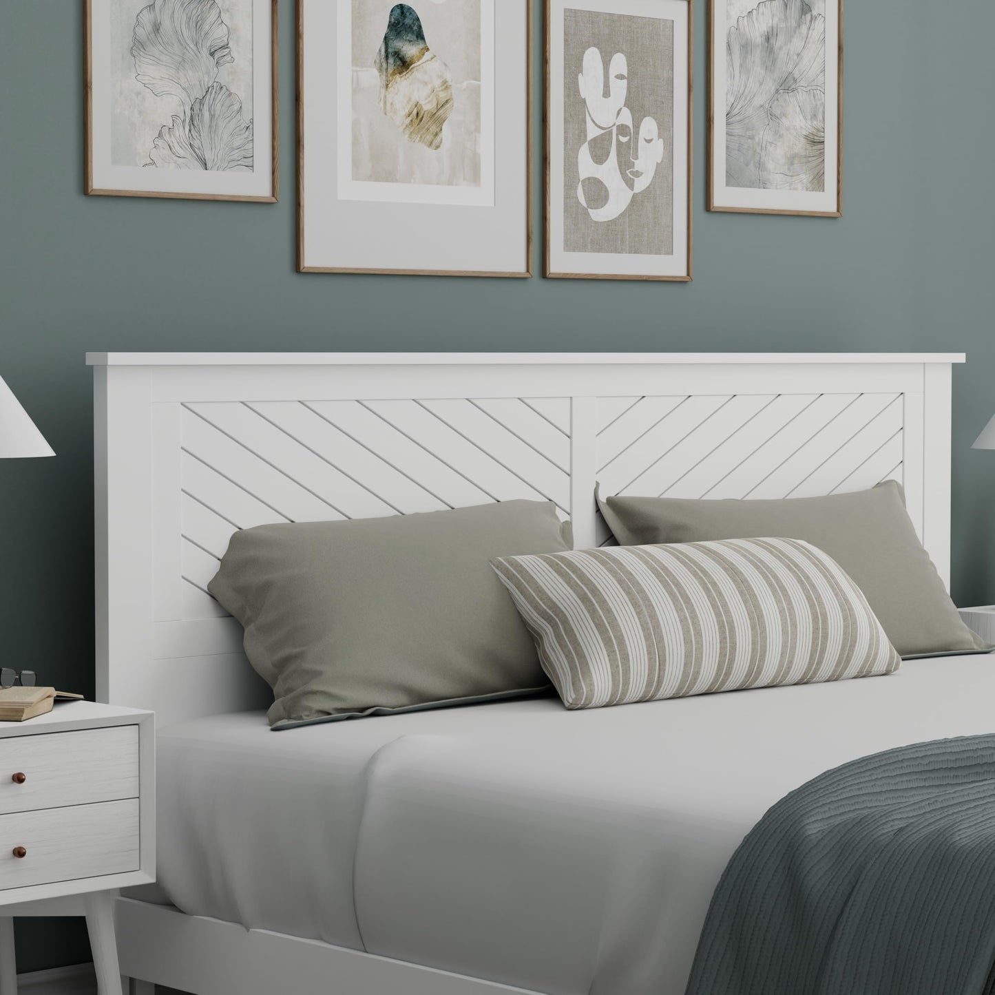 ComfIQ Serene Solid Wood Modern Farmhouse Panel Headboard with Chevron Scoring
