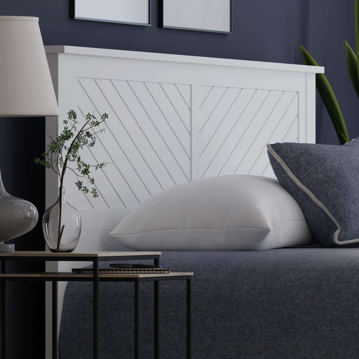 ComfIQ Serene Solid Wood Modern Farmhouse Panel Headboard with Chevron Scoring